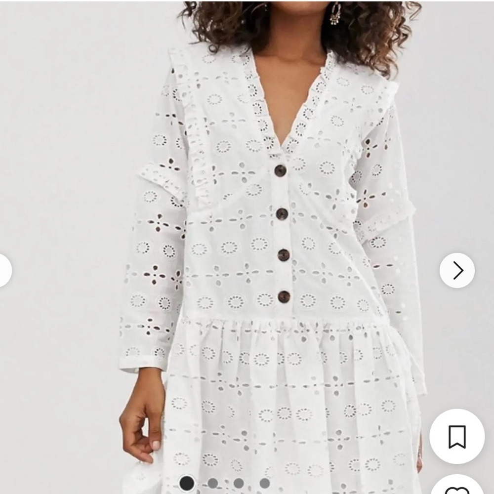 ASOS White Eyelet Dropped Waist Boho Western Dress Size 8